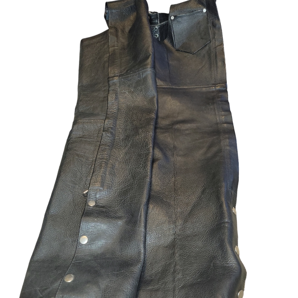 A-1 Genuine leather biker chaps black size small